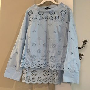 J.Crew Light Blue Eyelet Funnel Neck Top